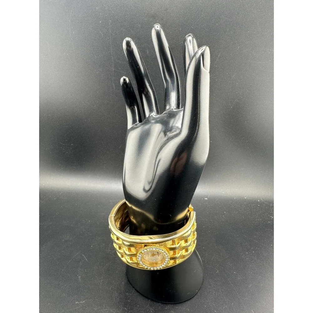 Afterthoughts Gold Tone Rhinestone Cuff Watch Japan Movt V#04979 - 056 (56)